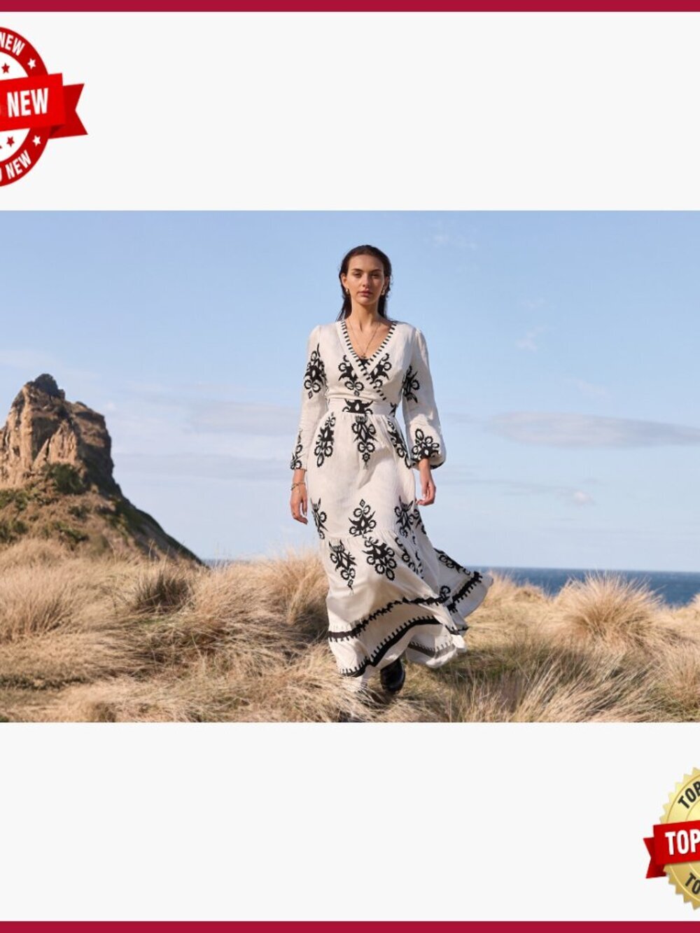 Long Sleeve V-Neck Maxi Dress, Boho Floral, Flowy A-Line, Wedding Guest - Picture 7 of 7